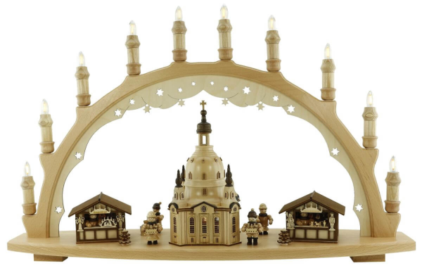 Schwibbogen Frauenkirche mit Weihnachtsmarkt 70 cm